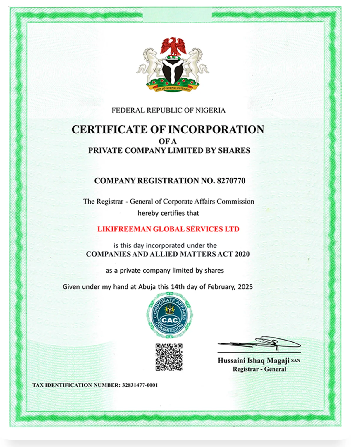 Certificate of Incorporation